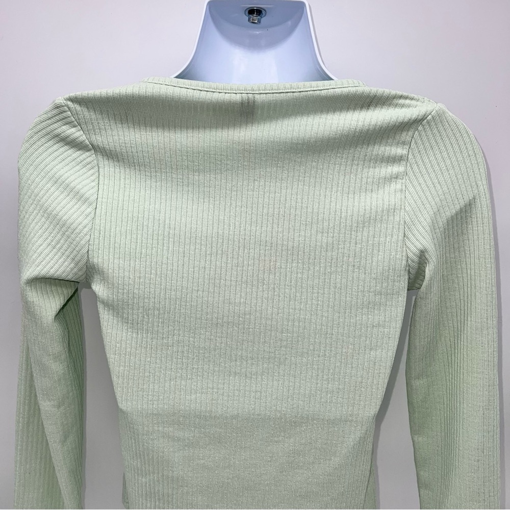 H&M Divided Women’s Light Green Ribbed Knit Open V Front Tie Cardigan-Size XL - Picture 5 of 8